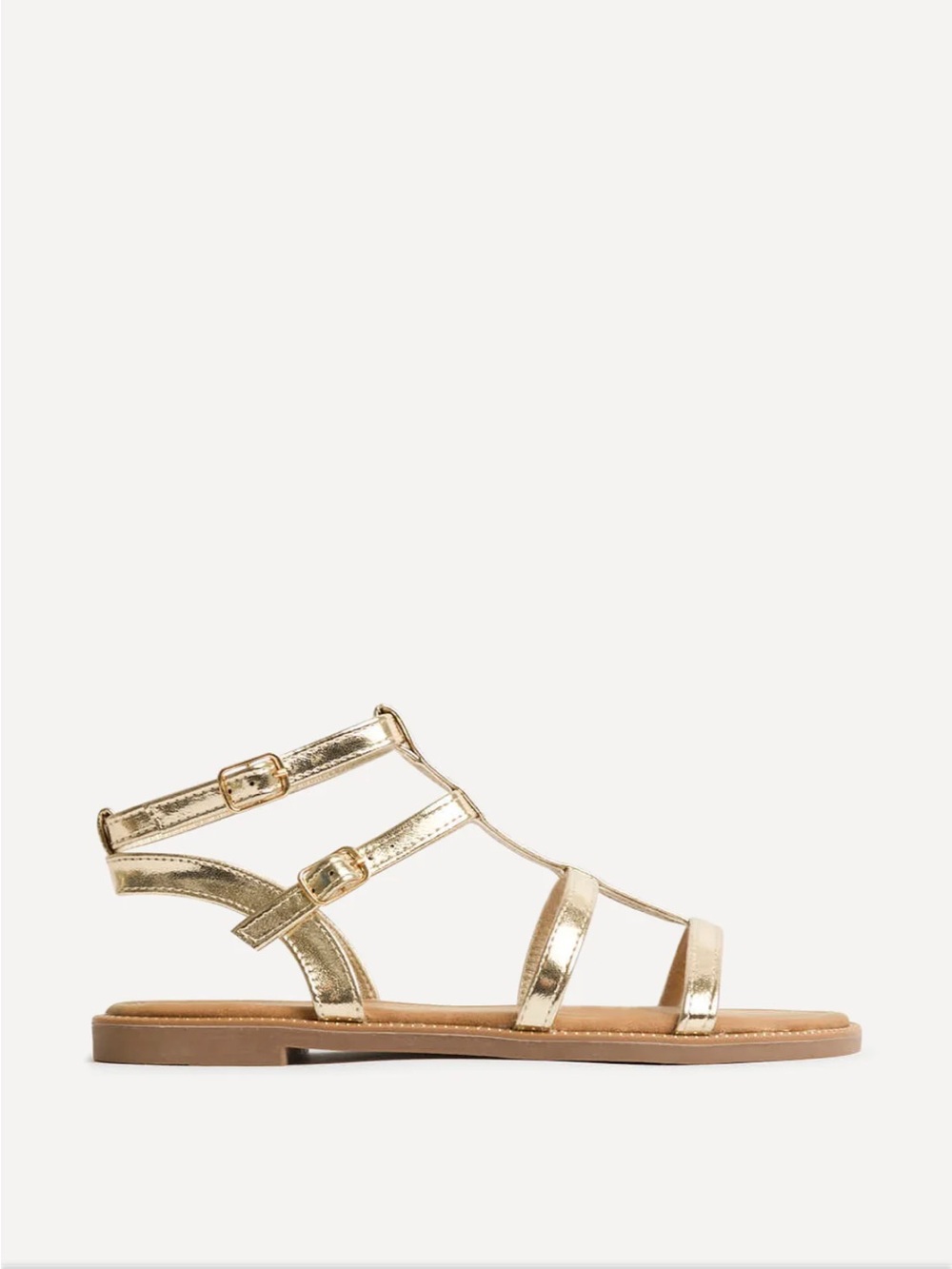 Linzi Gold T-Strap Flat Sandals - Women's NEW - Picture 2 of 6